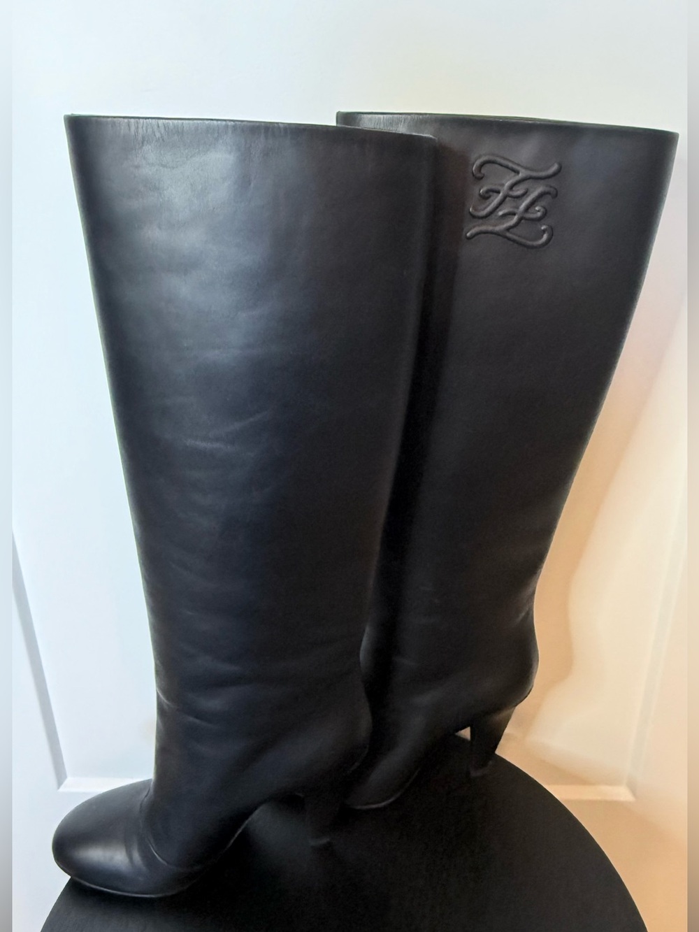 Authentic Fendi Karligraphy Leather Knee-High Boots – Size 37 - Picture 3 of 9